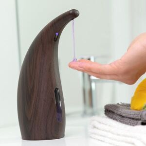 Dozator de sapun automat cu senzor infrarosu, InnovaGoods, rezistent la apa, 300 ml, afisare nivel de sapun, antiaderent, culoare lemn