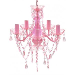 Koohashop Lustra roz de cristal artificial cu 5 becuri