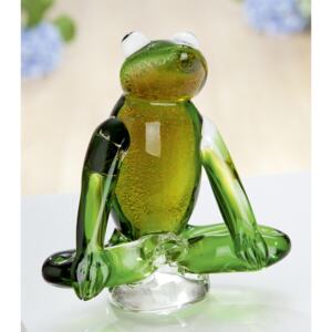 Figurina Yoga-Frog, sticla, verde, 16.5x17x7.5 cm