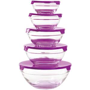 Herzberg HG-5007;Transparent glass bowls Set 10pcs Purple