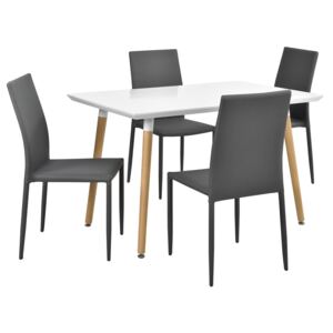 [en.casa]® Set Bucura masa bucatarie cu 4 scaune, masa 120 x 70 cm, scaun 90 x 42,5 cm, MDF/textil, alb/gri deschis