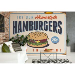 Fototapet - Retro Sign "Hamburgers" Vliesová tapeta - 254x184 cm