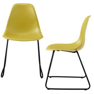 [en.casa]® Set 2 bucati scaune design - 82 x 46,5cm - cu picioare metalice -galben mustar