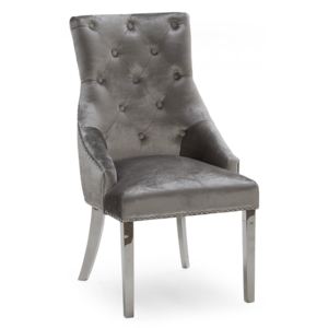 Set 2 scaune tapitate cu stofa, cu picioare din metal Belvedere Grey, l54xA72xH100 cm