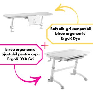 Birou ergonomic ajustabil pentru copii ErgoK DYA Gri + Raft ErgoK Dya