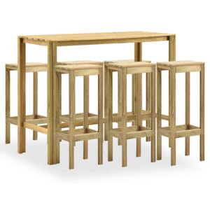 Set mobilier bar de grădină, 7 piese, lemn de pin verde tratat