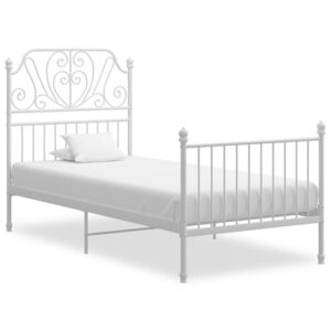 Cadru de pat, alb, 90x200 cm, metal și placaj