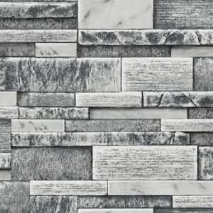 Buvu Tapete de vinil nuanțe de gri de perete de piatră (3)
