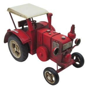 Macheta Tractor Retro din metal rosu 17 cm x 9 cm x 10 h