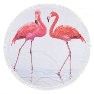 Prosop plaja rotund bumbac 100% cu franjuri, Fouta Flamingo 2