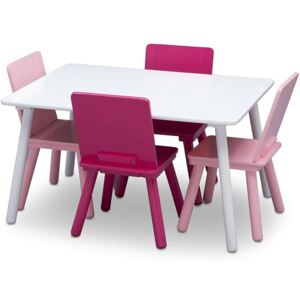 Delta Children - Set Masuta cu 4 scaunele din Lemn, 80x60 cm, Alb/Roz