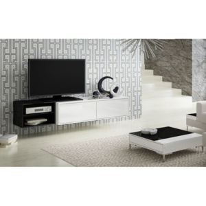 Comoda TV suspendata Sigma 2B, negru/alb/alb lucios, 180x45x35 cm lxAxh