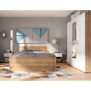 Set dormitor BABJ1 Riviera stejar + alb 160 x 200 cm