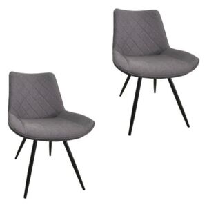 Set 2 scaune dining METTA textil picioare metalice gri