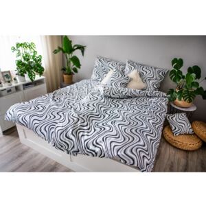Lenjerie de pat din bumbac satinat Cotton House Waves, 140 x 200 cm, alb - negru