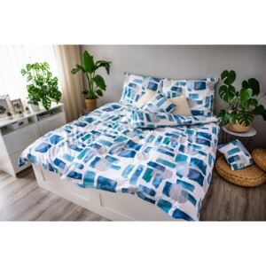 Lenjerie de pat din bumbac Cotton House Abstract, 140 x 200 cm, alb - albastru