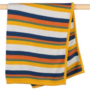 Păturică tricotată din 100% bumbac organic, model dungi colorate