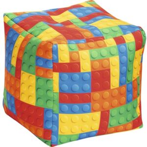 Taburet puf forma cub Bricks imprimeu lego colorat 40x40x40 cm