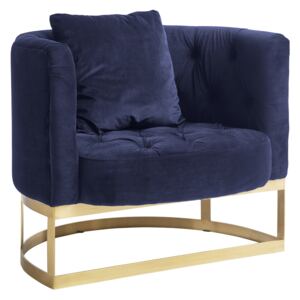Fotoliu catifea albastra si baza alama Lounge Chair Dark Blue