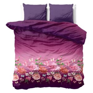 Lenjerie de pat din micropercal Sleeptime Bright Flowers, 200 x 200 cm, mov