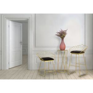 Set 2 scaune din metal, tapitate cu stofa Flower Negru / Auriu, l57xA52xH94 / l56xA48xH72,5 cm