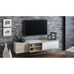 Comoda TV suspendata Sigma 1D, alb cu stejar sonoma, 180x40x35 cm lxAxh