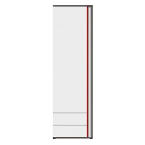Dulap birou GRAPHIC-REG1D2SL, carcasa gri wolfram, front alb mat cu decoratiune rosie