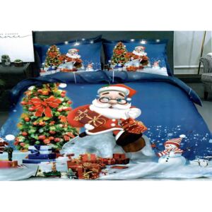 Lenjerie de pat matrimonial cu 4 huse de perna cu mix dimensiuni, Santa, bumbac mercerizat, multicolor