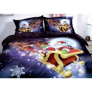 Lenjerie de pat matrimonial cu 4 huse de perna cu mix dimensiuni, Santa s Elf, bumbac mercerizat, multicolor