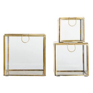 Set 3 cutii cu capac pentru bijuterii transparente/aurii din sticla si alama Justin House Doctor
