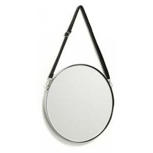 Oglinda rotunda cu rama argintie si curea piele 40 cm Elne Kave Home