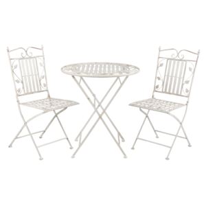 Set 2 scaune pliabile si masa fier forjat alb patinat Leaves