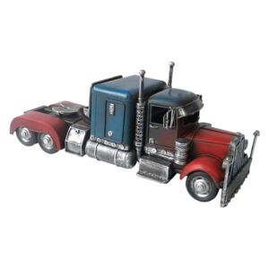 Macheta camion retro metal albastru rosu 36 cm x 13 cm x 16 cm