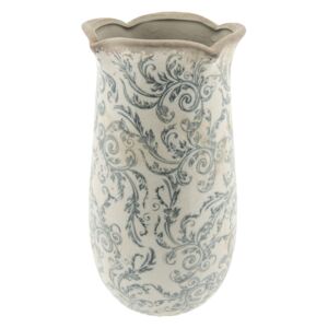 Vaza decorativa ceramica alb gri Flowers Ø 14 cm x 28 cm
