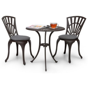 Blumfeldt Valletta 3 buc. BistroSet masă și 2 scaune pentru relaxare, dinaluminiu turnat sub presiune bronz-maro