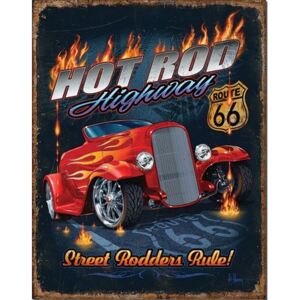 Hot Rod HWY - 66 Placă metalică, (32 x 41 cm)