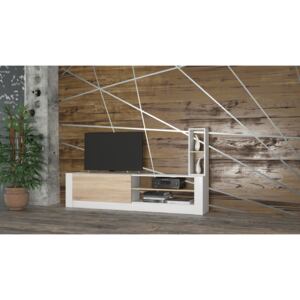 Comoda TV Gomez, Alb/Stejar Sonoma, 180 x 30 x 43 cm