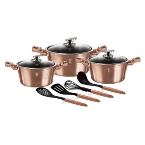 Set oale si tigai marmorate (10 piese) din aluminiu forjat Rose Gold (Cupru) Metallic Line Berlinger