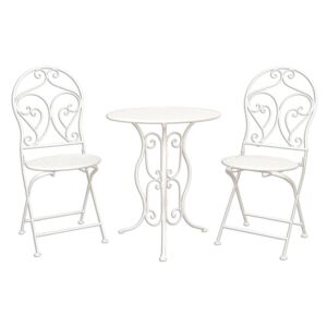 Set mobilier gradina 2 scaune pliabile si masa fier forjat alb Garden White