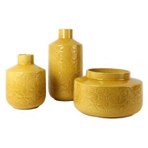 Set 2 Vaze cu 1 Bol ANTWERP ceramica galben 30 20 15 cm