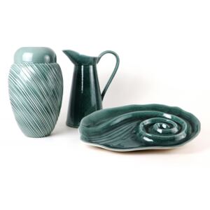 Set Carafa cu Vaza si Farfurie VAUX ceramica verde maslina 32.5 33 5 cm