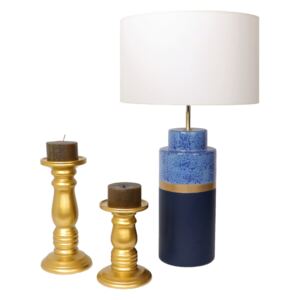 Set 1 Lampa cu 2 sfesnice TOWER ceramica albastru auriu 37 40 30 cm