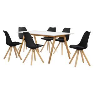 [en.casa]® Masa de bucatarie/salon bambus design- 180 x 80 cm - cu 6 scaune negre