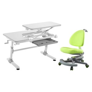 Birou IT ergonomic Sit-Stand, E505, Gri + Scaun ergonomic ajustabil pentru copii ErgoK CH704 Verde
