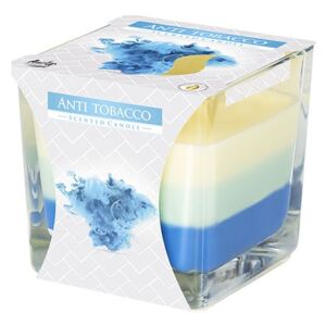 Lumanare parfumata in pahar transparent de sticla, Bispol, SNK80-69, antitabac, 80x80 mm