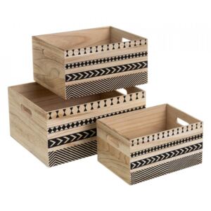 Set 3 cutii maro/negre din lemn Zebra Unimasa