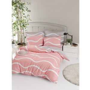 Lenjerie de pat cu cearșaf din bumbac ranforce, pentru pat dublu Mijolnir Novia Pink, 200 x 220 cm