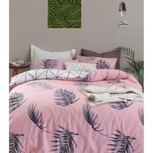 Lenjerie de pat cu cearșaf din bumbac ranforce, pentru pat dublu Mijolnir Barbara Pink, 160 x 220 cm