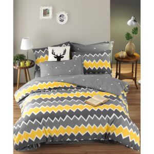 Lenjerie de pat cu cearșaf din bumbac ranforce, pentru pat dublu Mijolnir Zigros Yellow, 200 x 220 cm