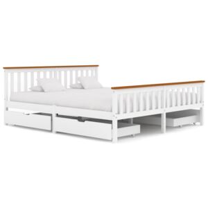 Cadru de pat cu 4 sertare, alb, 180 x 200 cm, lemn masiv de pin